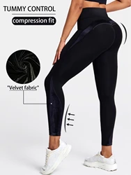 Women Velvet Fabric Stitching Yoga Leggings Comfy High Waist Quick Dry Sports Fitness Trousers Gym Activewear Push Up Leggings