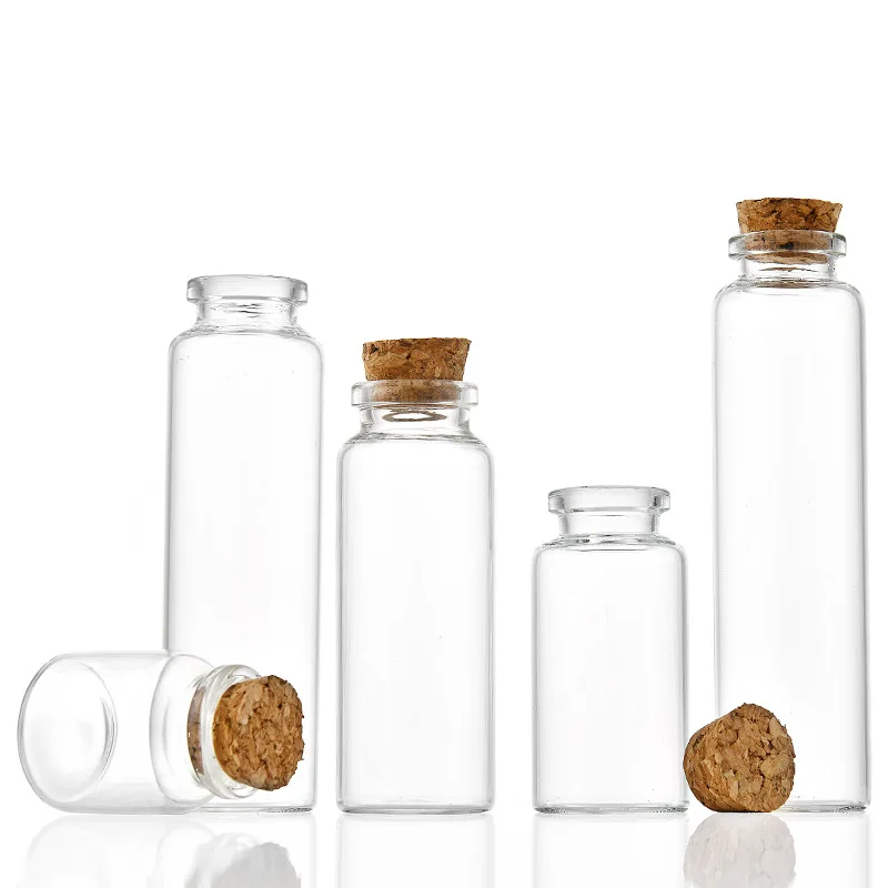 10/20pcs 10ml 15ml 20ml 25ml 30ml Cute Clear Glass wishing Bottles with Cork Stopper Empty Spice Bottles Jars DIY Crafts Vials