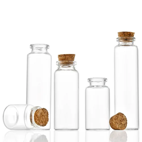 Imagen 2 del producto 10/20 piezas 10ml 15ml 20ml 25ml 30ml lindas botellas de deseos de vidrio transparente con tapón de corcho botellas de especias vacías tarros viales para manualidades DIY