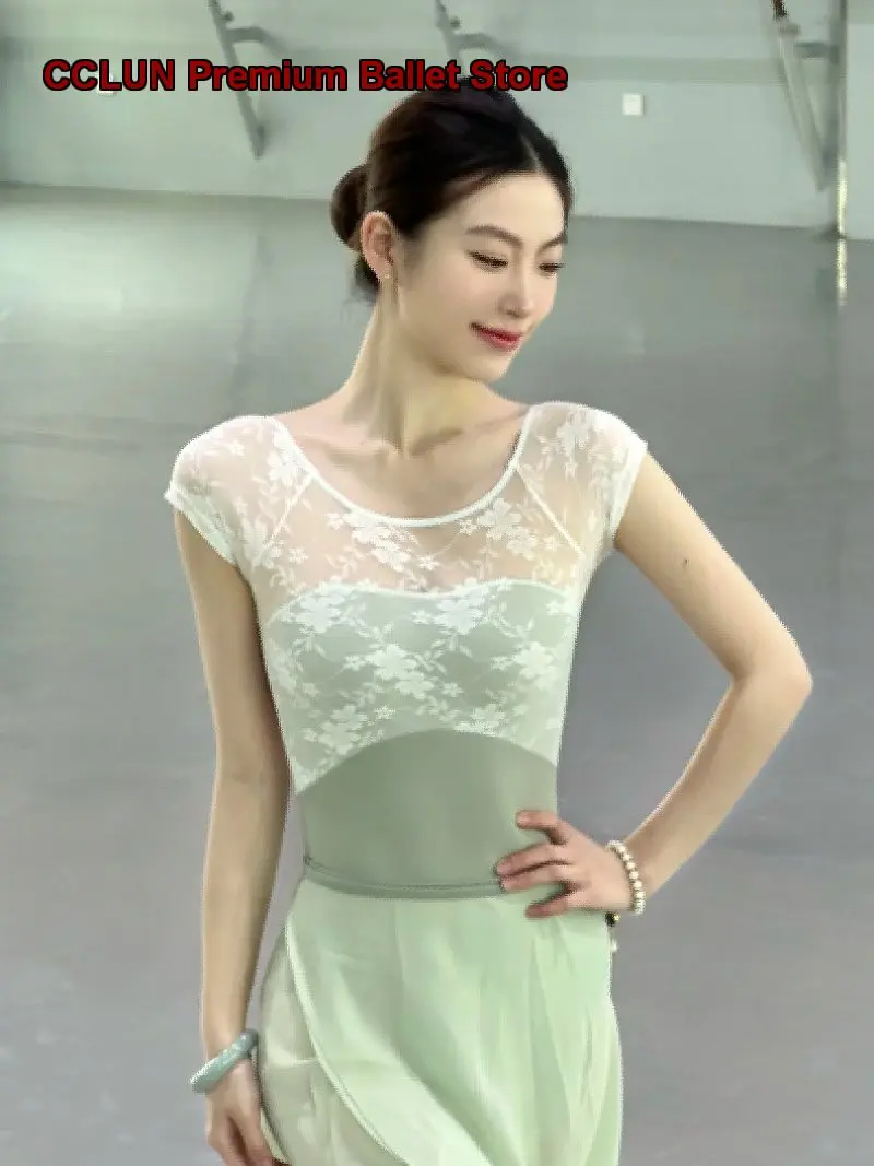 Dance Dress Short Sleeves Lace Body Suit Practice Aerial Yoga One-Piece Basic Training Chinese Dance Adult