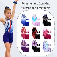 Leotardos de gimnasia para niñas, monos con cuello halter de 4 piezas con pantalones cortos y diadema para niños, trajes atléticos sin diamantes