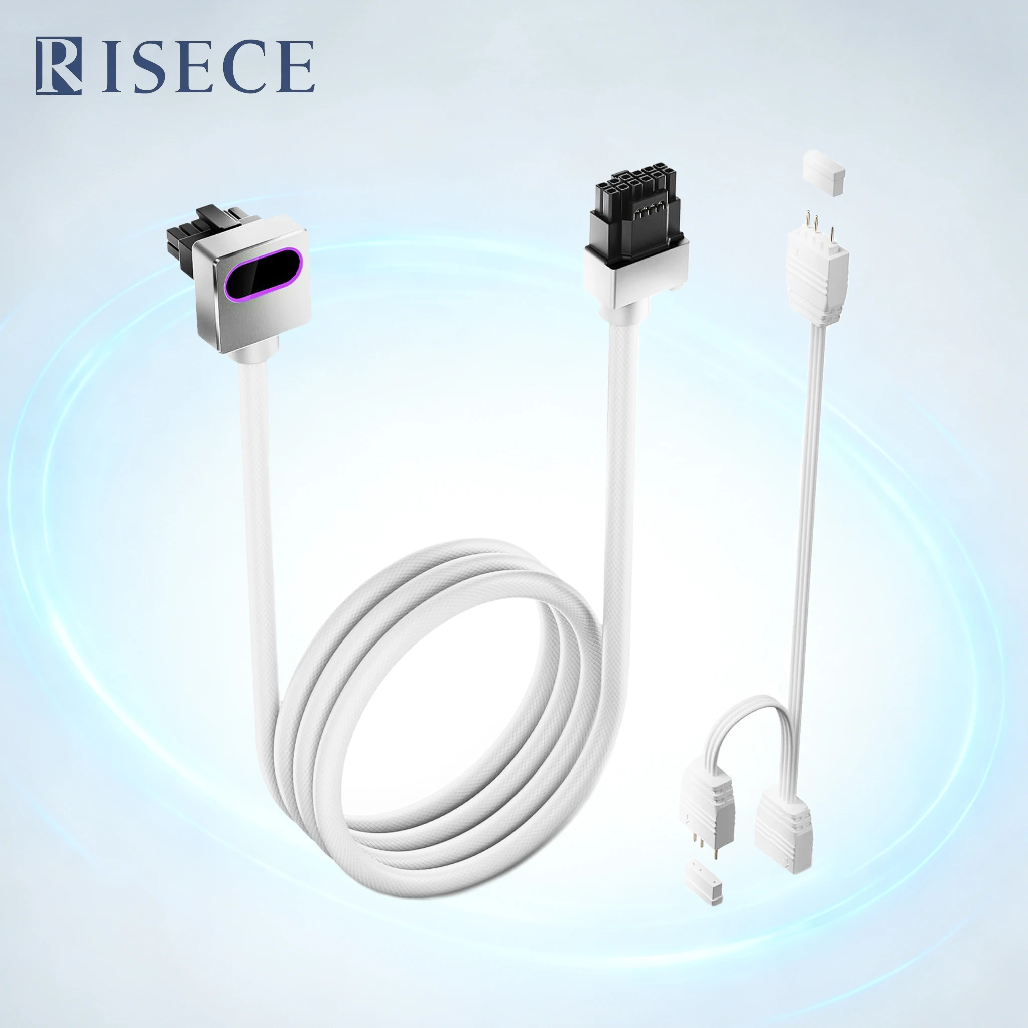 White 8PIN CPU Extension Cable ARGB PC Cable with 5V 3Pin 18AWG 90° Right Angle Cable for Cleaner PC Builds Computer Upgrade Kit