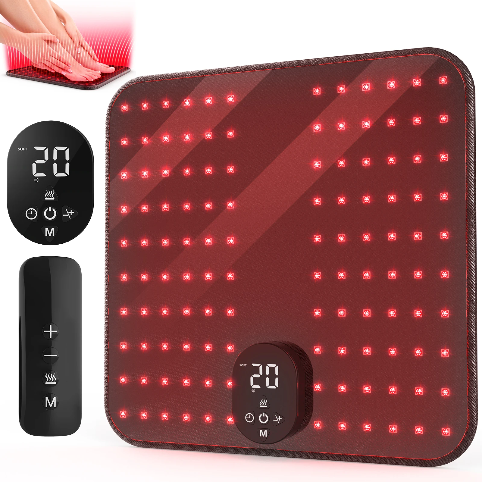 Red Infrared Light Therapy Pad for Foot Pain Heating Therapy Remote Control 8 Massage Modes 3 Levels Infrared Light 2000mAh