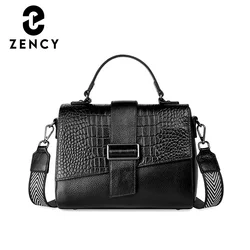 Zency Genuine Leather Tote Bag For Women Classic Vintage Shoulder Handbag Female Small Alligator Crossbody Top-handle Two Straps