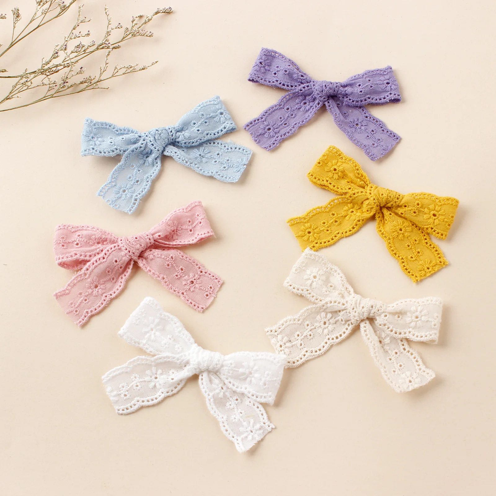 3.3 Inch 2024 New Cute Solid Cotton Hairgrips Sweet Lace Bows Hair Clips Fashion Girls Baby Hair Accessories 8 Colors