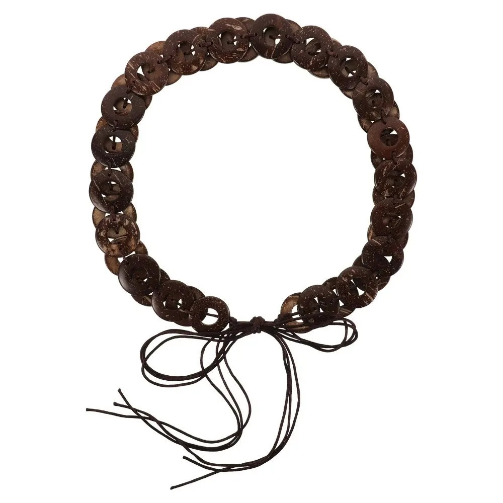 

Coffee Coconut Shell Woven Belt Jeans Decor Adjustable Ethnic Style Weaving Waistband Long Handmade Beaded Waist Chain Party