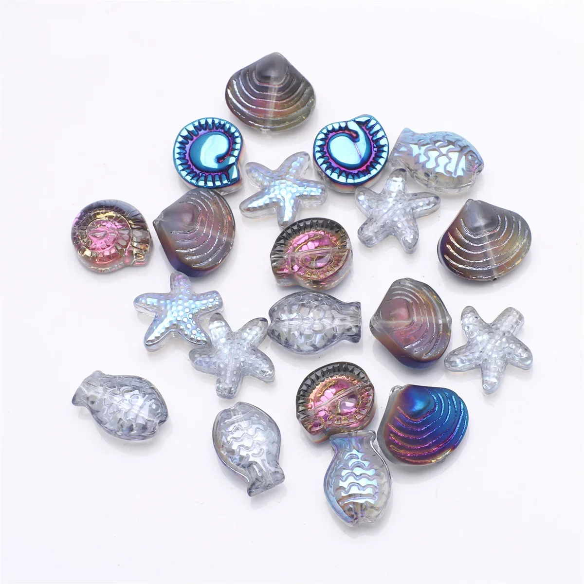 20Pcs Mixed Starfish /Snail /Shell /Small Fish Crystal Glass Pendants Beads DIY Making Earing Necklace Waist Jewelry Accessories