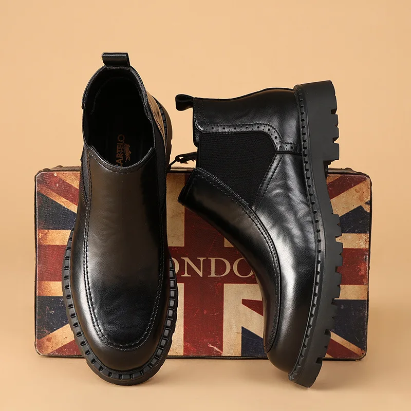 

Men's boots for winter High-top leather shoes, casual business ankle boots, soft-soled fashionable leather boots