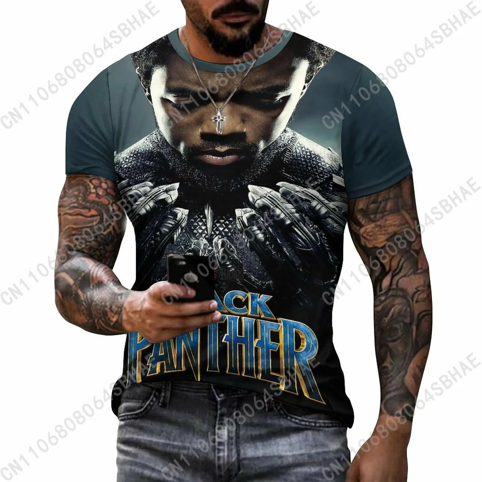 

Мужская хлопковая футболка с коротким рукавом и индивидуальным рисунком Marvel Black Panther, мужские топы, персонализированная футболка, летняя футболка для косплея