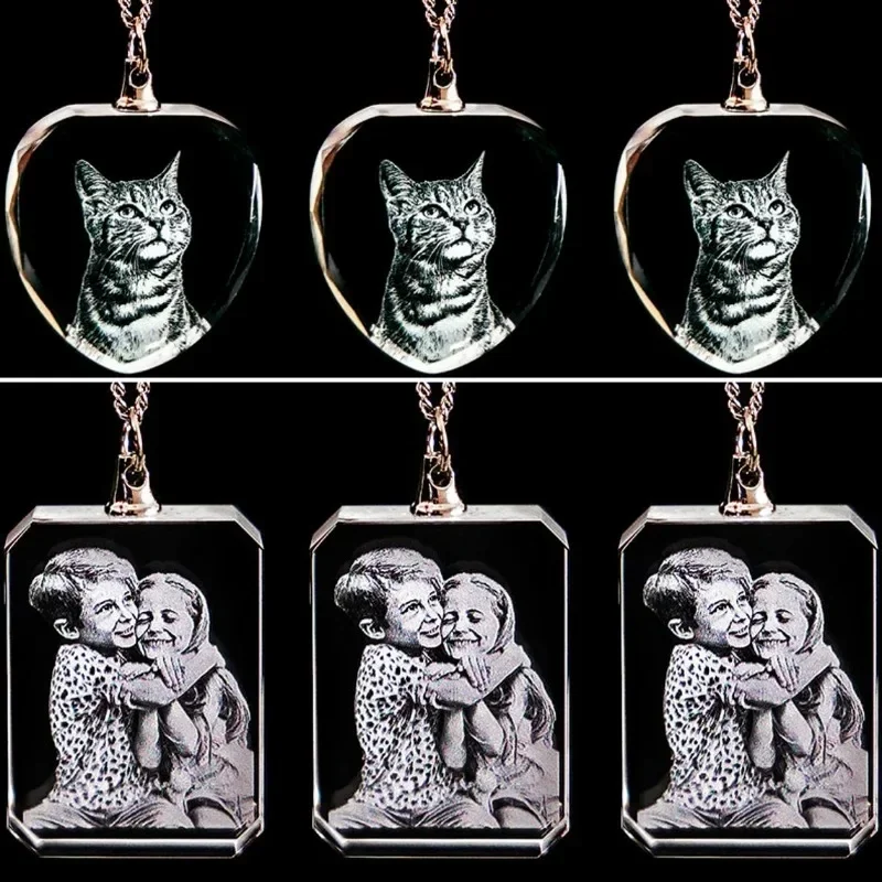 1PCS Free Customized Personalized Photo Laser Engraved 2D Crystal Necklace Graduation Birthday Gift Pet Crystal Jewelry Necklace