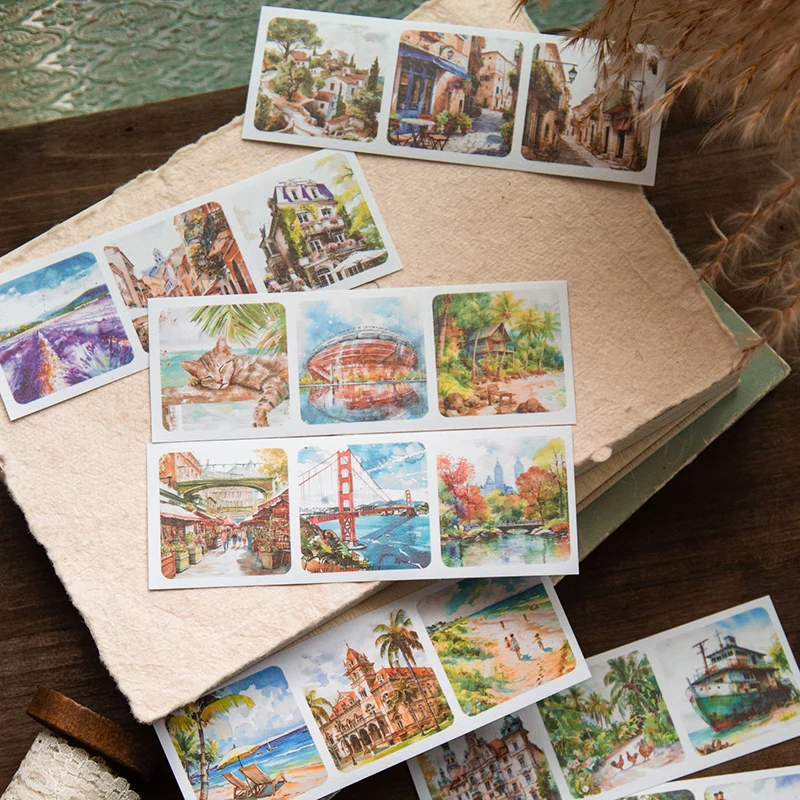 Yoofun 30pcs Vintage Travel Landscaping Material Collage Sticker Book Collect Every Scenery Creative DIY Journal Scrapbooking