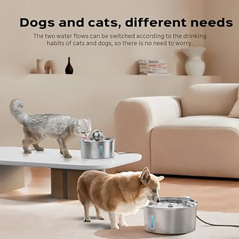 Water Level Window Pet Water Fountain 3.2L Stainless Steel with Ball Cat Fountain Cat Water Dispenser Cat Product