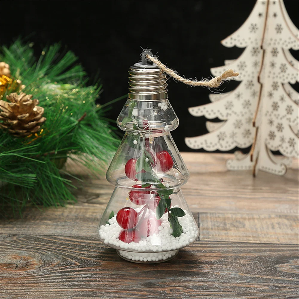 Christmas Bulb Ornament Plastic Fillable Christmas Tree Built-in Battery LED Luminous Ornaments Snow Filling Ball For Christmas