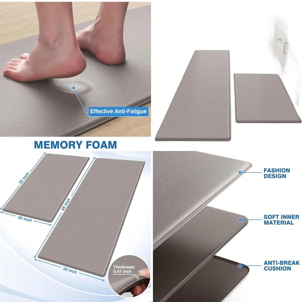 

Cushioned Anti-Fatigue Kitchen Mats, Non-Slip Floor Rugs, Waterproof Set, 20x32 & 20x48, Khaki
