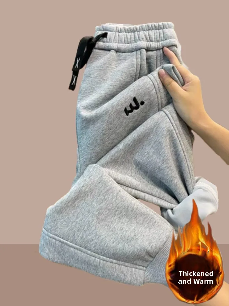 Thiened Fce Winter Sports Pants Women's Loose Small Size Dstring Embroidered Casual Trousers Trendy Harajuku Sle