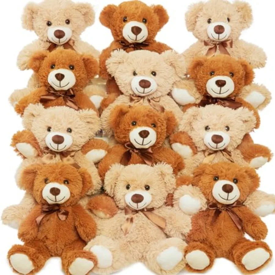 

Bulk 12 Pack Teddy Bears 13.5 Inches Stuffed Animals Plush Toys Light Dark Brown for Girlfriend Christmas Valentine Birthday We