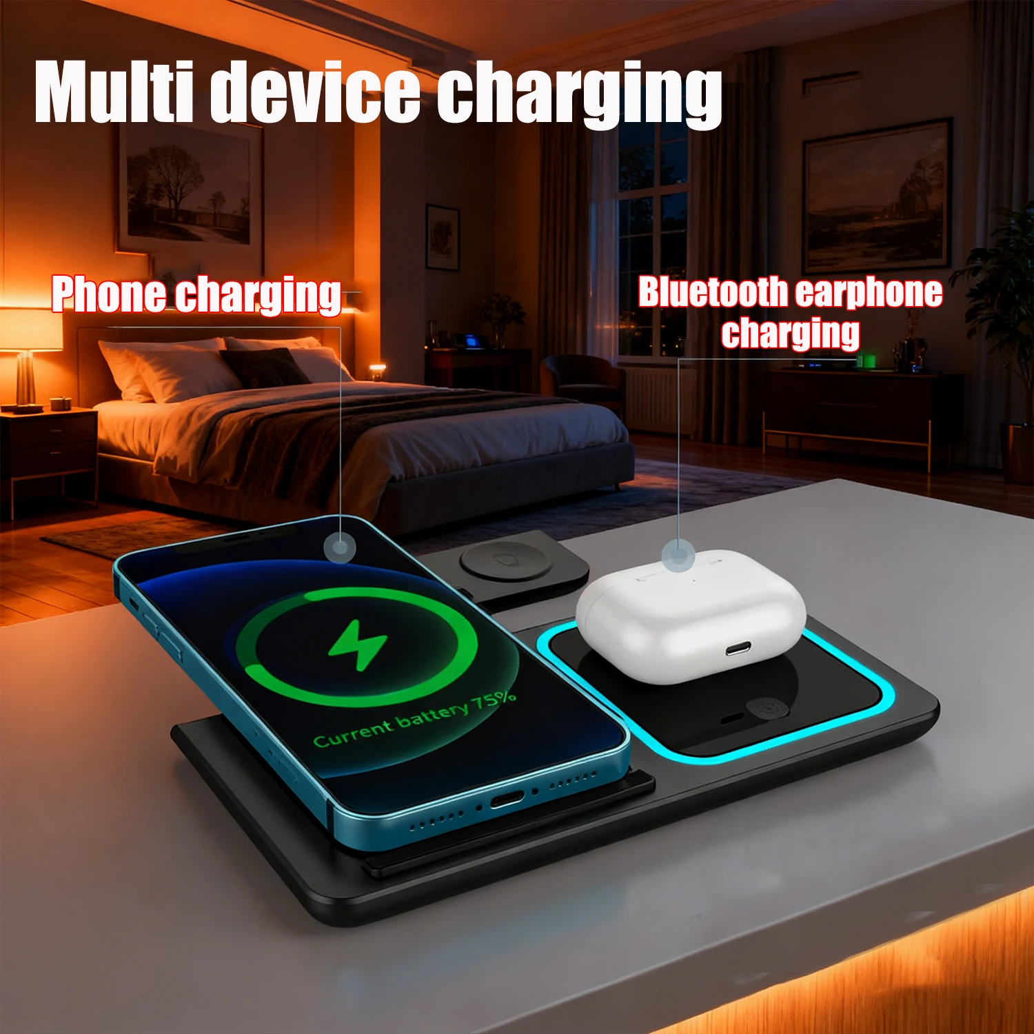 3in1 شاحن لاسلكي حامل سطح المكتب آيفون 17 16 15 الهاتف المحمول سماعات شاحن سريع حامل قابل للطي ل iWatch AirPods Pro #5