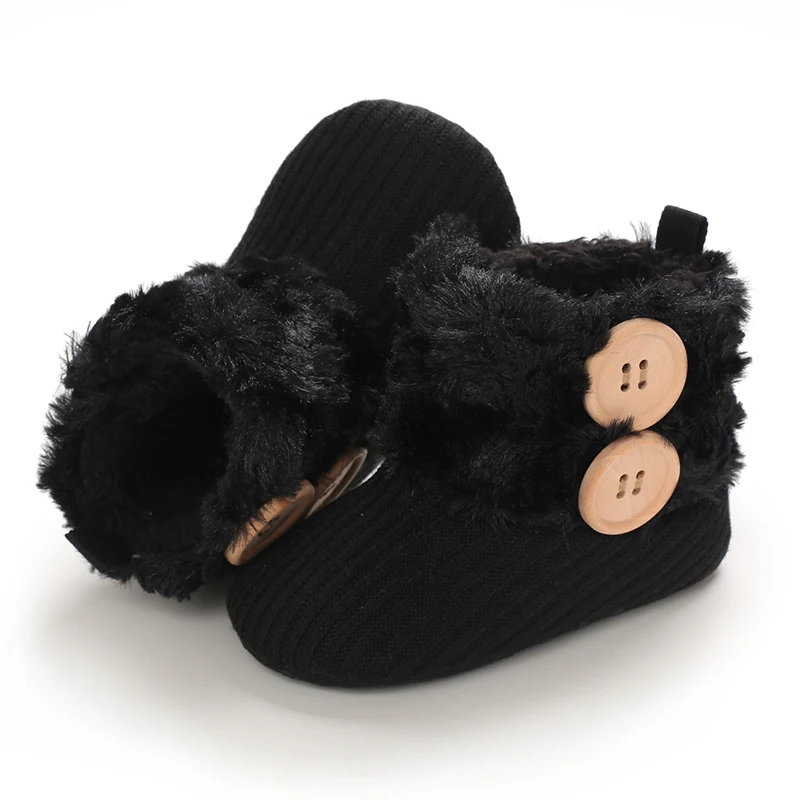 Cute Button Comfortable Baby Girl Boots Soft And Warm Indoor Walking Boots With Wool Winter