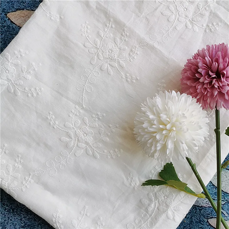 Pure Cotton Embroidery Lace Fabric Handmade DIY Baby Clothes Dress Bedding Home Textile Accessories Width 130CM