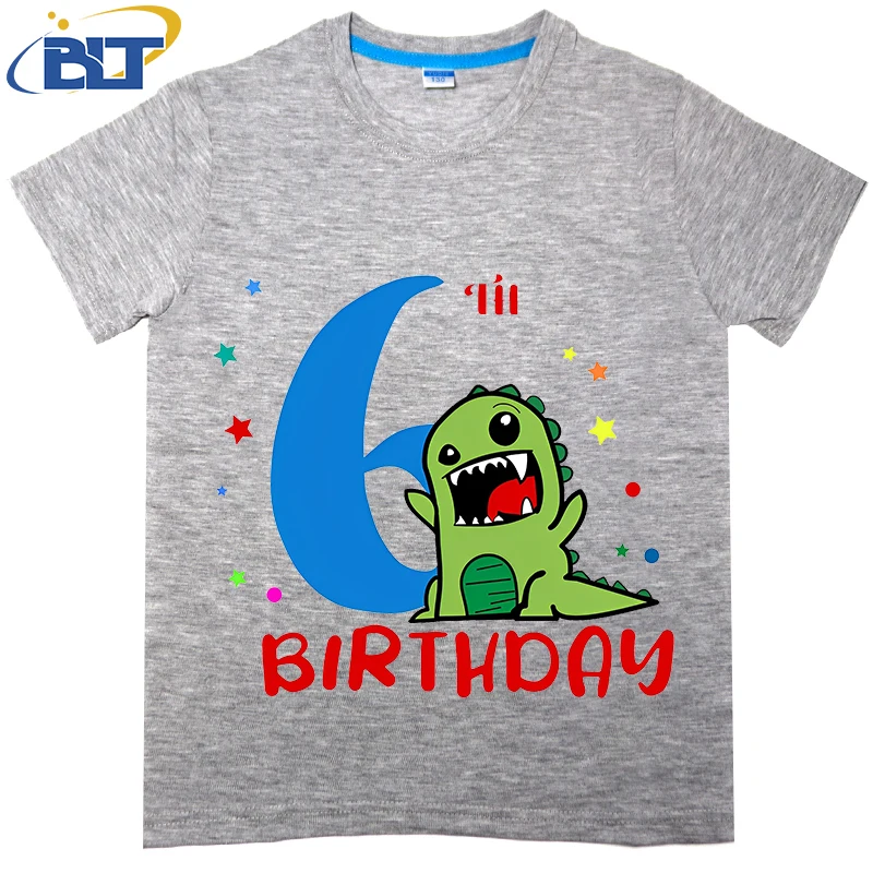 

Funny Dinosaur 6TH Birthday Printed Kids T-shirt Summer Cotton Short Sleeve Casual Tops Suitable for Boys and Girls