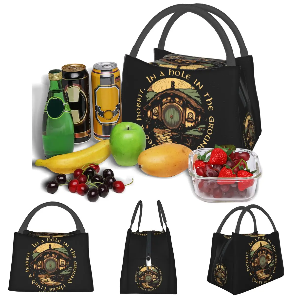 In A Hole In The Ground There Lived A Hobbit Lightweight Handheld Insulated Lunch Bag Large Capacity for Adults Students Picnic