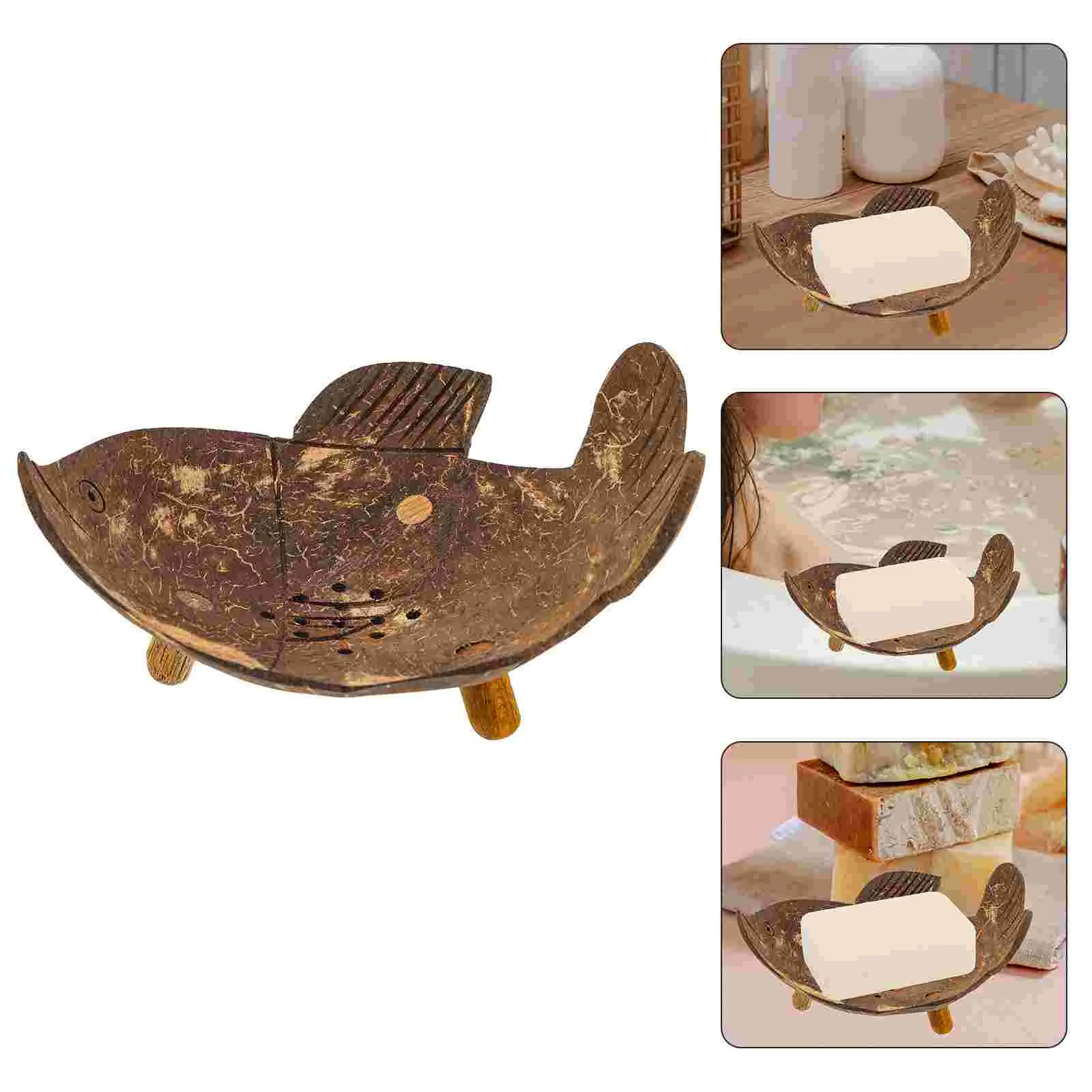 

Coconut Shell Soap Dish Holder Container Tray Bathroom Dishes for Bar Shower Travel