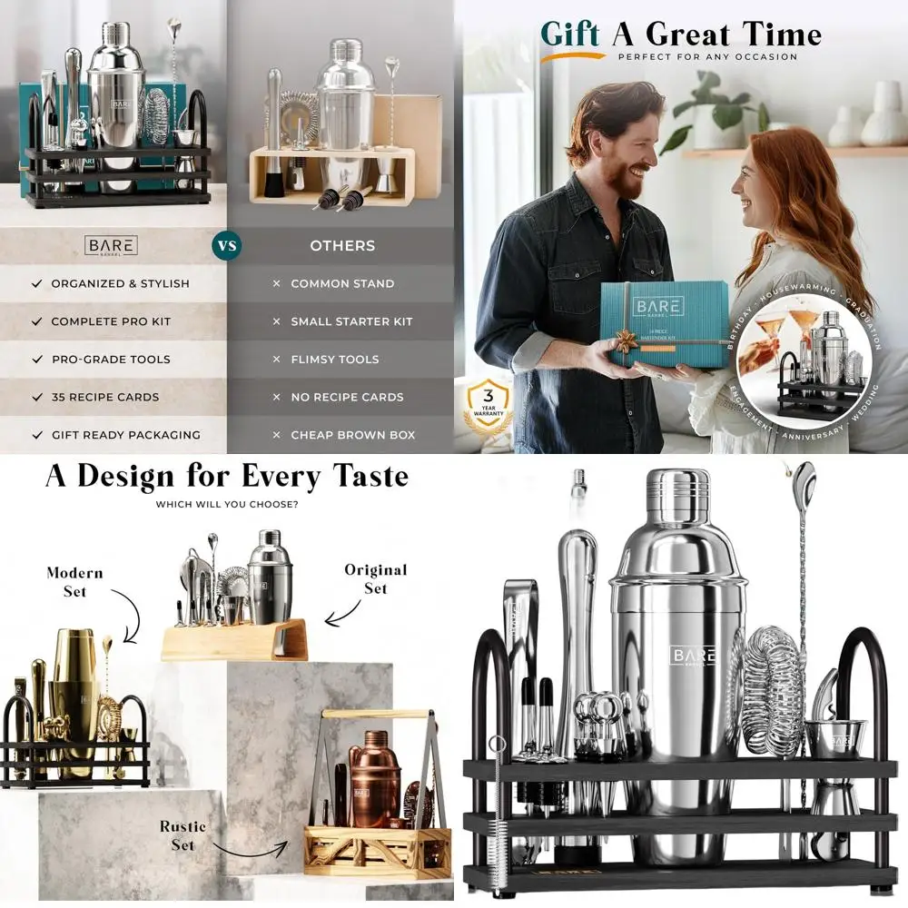 

Набор для приготовления коктейлей из 14 предметов с инструментами для смешивания и 35 рецептами | Премиальный набор для домашнего барменинга