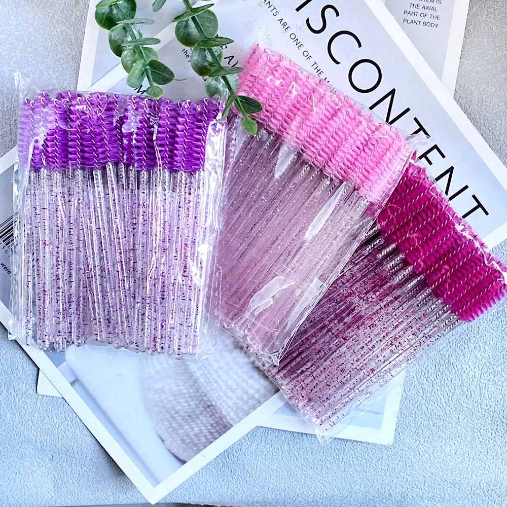 300Pcs Disposable Eyelash Spoolies/Mascara Wands - for Lash Extensions, Eyebrows & Makeup, with Crystal Handles