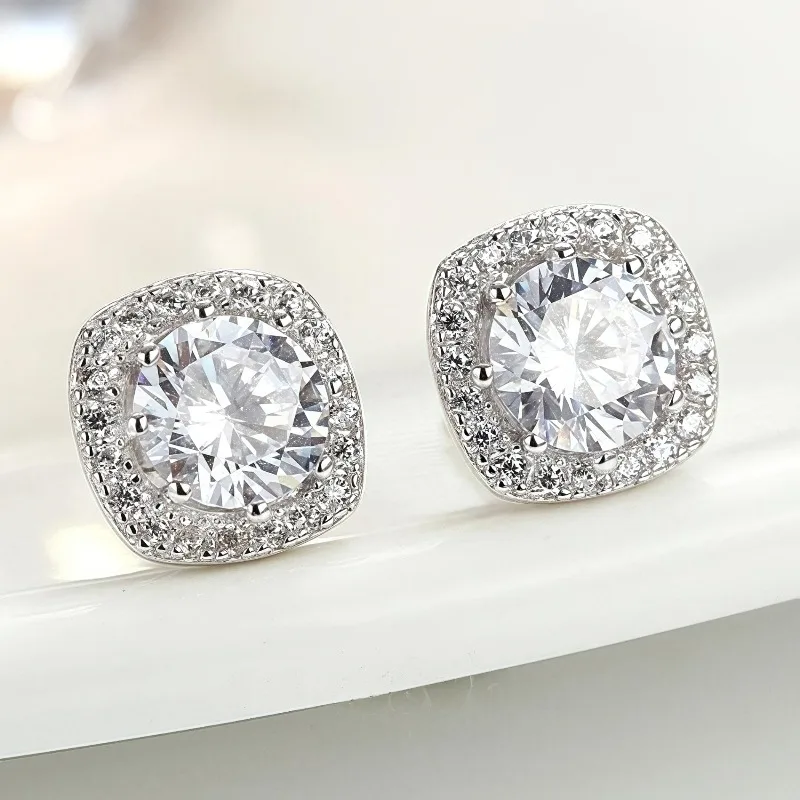 European and American cross-border hot-selling 1-carat full diamond zircon temperament simple earrings personalized niche round