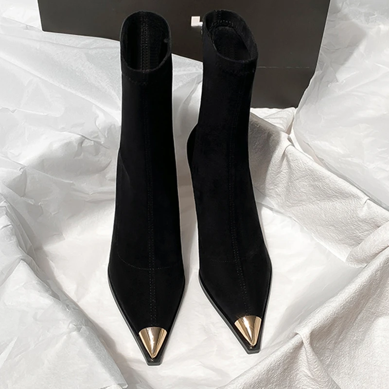 Sexy High Heels Ankle Women's Boots Elegant Pointed Toe Shoes 2025 Fashion Luxury Brand Winter Boots Pumps Gothic Mujer Botas