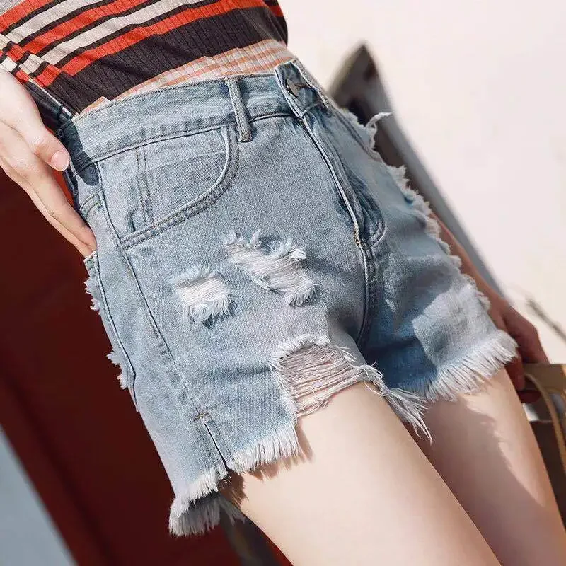 Summer Denim Shorts for Women Ripped Korean Style Short Jean Pants Woman Flowy Stretchy To Wear Kpop Wholesale Elegant Aesthetic