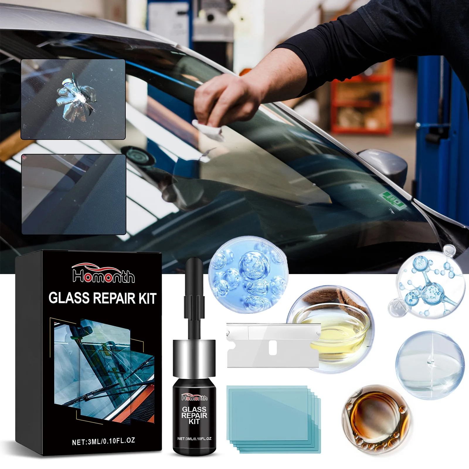 

Комплект для ремонта лобового стекла автомобиля, трещины автомобильного стекла, царапины, многофункциональный клей, ремонтная жидкость, восстановление трещин, ремонт стекла, царапины
