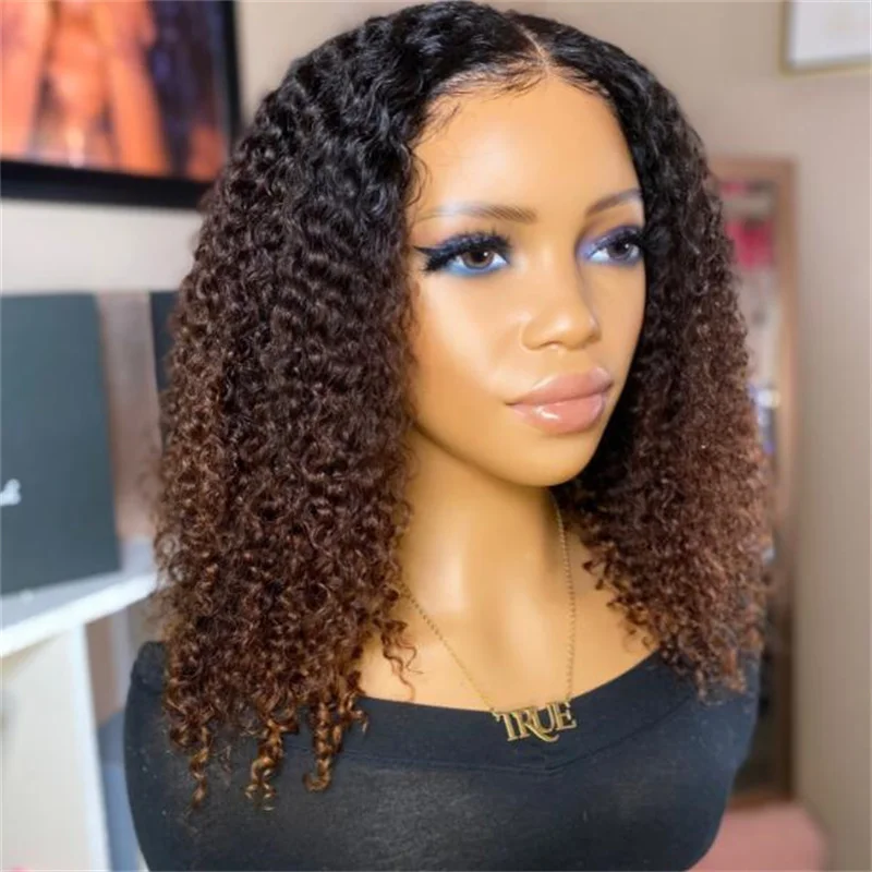 

Soft Ombre Brown Long 26Inch 180%Density Kinky Curly Preplucked Glueless Lace Front Wig For Women With Babyhair Daily Cosplay