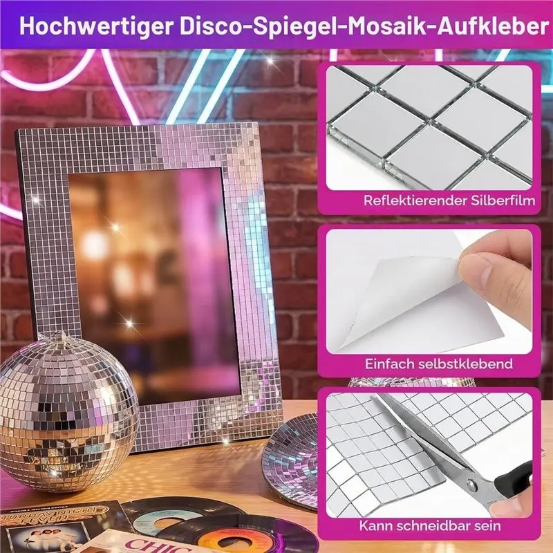 AT19-Self-Adhesive Mirror Mosaic Tiles-Pack Of 10800 5 X 5 Mm Mini Square Disco Ball Strips 18 Sheets view 3