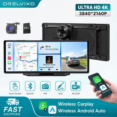 10.26" 4K Dash Cam Car DVR with Wireless CarPlay Android Auto MP5 Bluetooth WIFI Rear Reversing Car Monitor Multimedia Player