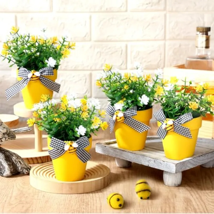 

Artificial Flowers with Vase Honey Bee Party Dration Farmhouse Vases with Bee Dration Spring Summer Tiered Tray Dr for Home Off