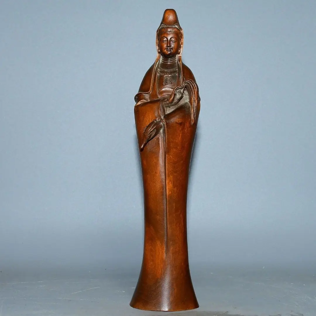 Hand Carved Wood Slender guanyin Statue Figurine Desktop Ornaments Home Decoration
