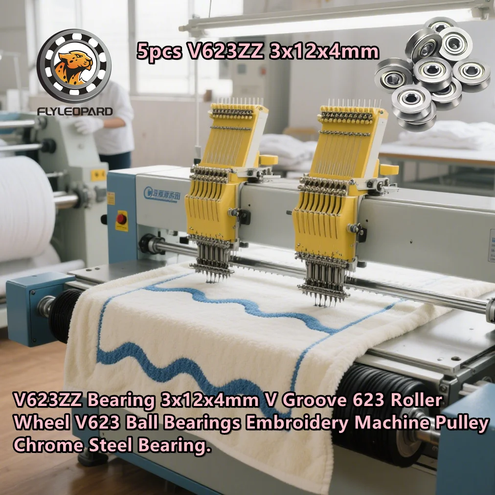 5pcs V623ZZ Bearing 3x12x4mm V Groove 623 Roller Wheel V623 Ball Bearings Embroidery Machine Pulley Chrome Steel Bearing