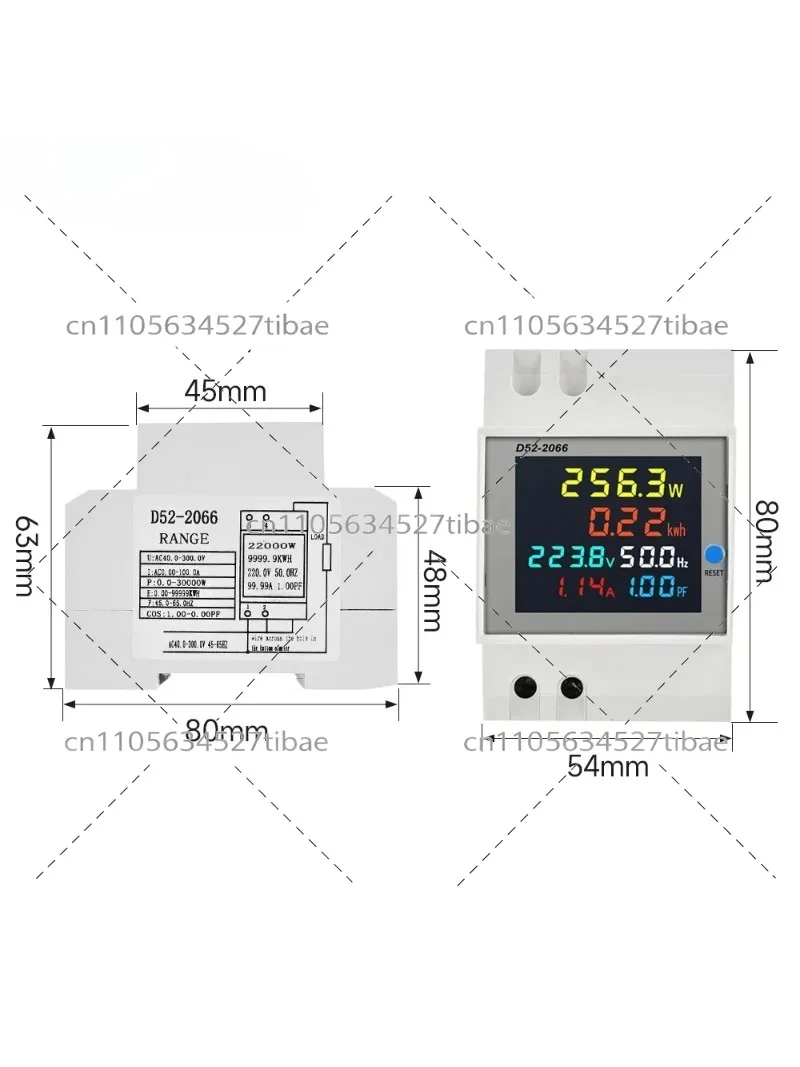 D52-2066 6-in-1 Smart Power Meter – DIN Rail, 110–380V, 100A Energy Monitor