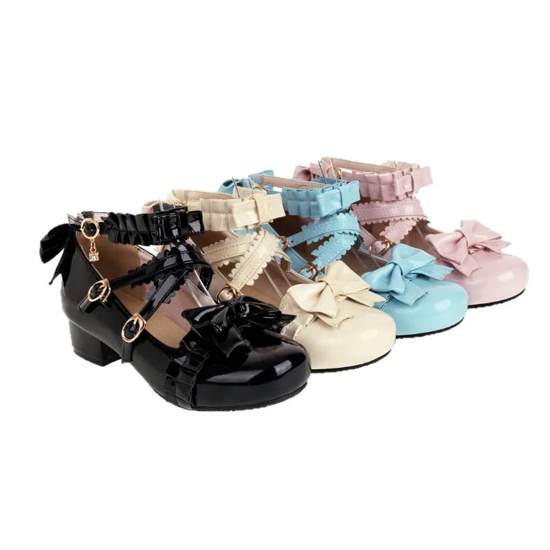 Sweet Bow Low Heel Single Buckle Strap Women Pumps Plus Size EU34-EU46 Shallow Mouth Daily Shoes