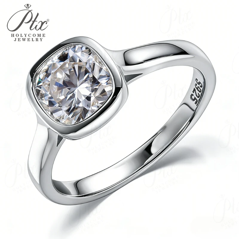 

Moissanite Ring 2ct Lab Grown Paraiba Cushion Cut D Color 925 Sterling Silver with Certificate Daily Wear Party Holycome Jewelry