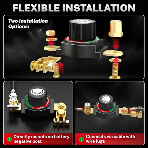 Imagen 2 del producto 1 Uds. Interruptor de desconexión de batería de poste superior 12V 48V Kit de corte para coche RV barco camión ATV instalación de Terminal positivo