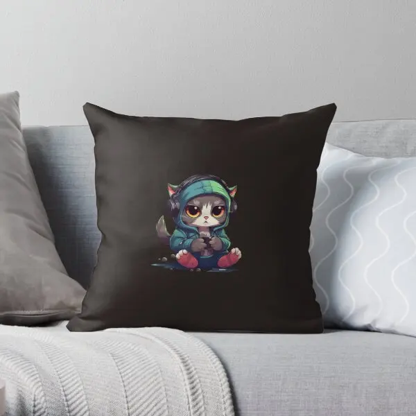 Gamer Cat  Printing Throw Pillow Cover Decor Hotel Fashion Case Car Decorative Comfort Home Office Pillows not include One Side