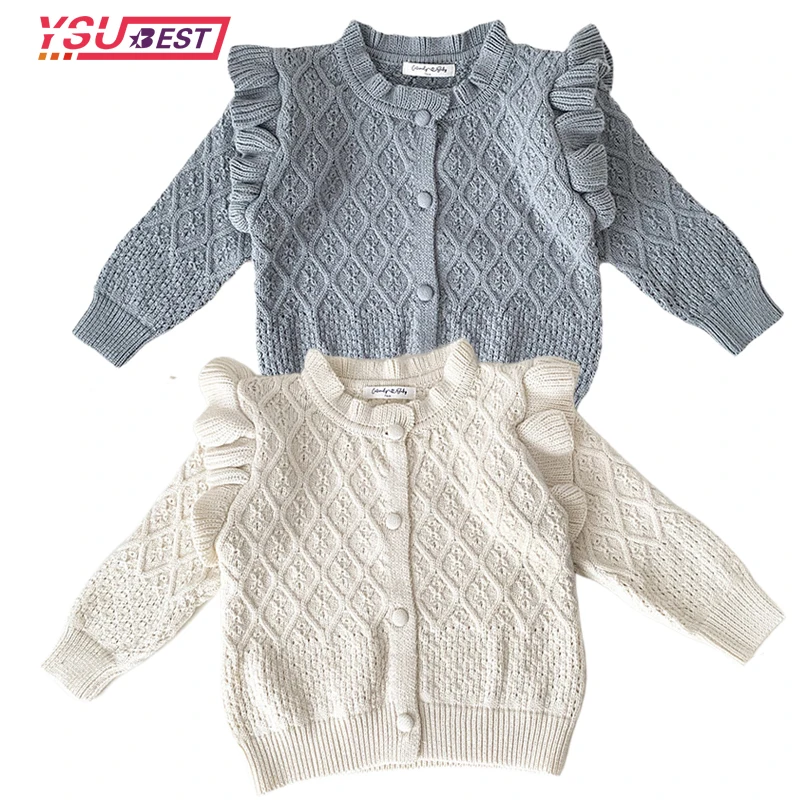 

Autumn Baby Girls Knitted Cardigan Sweaters Toddlers Ruffles Hollow Out Spring Toddlers Girls Sweater Knit Jacket Korean Style