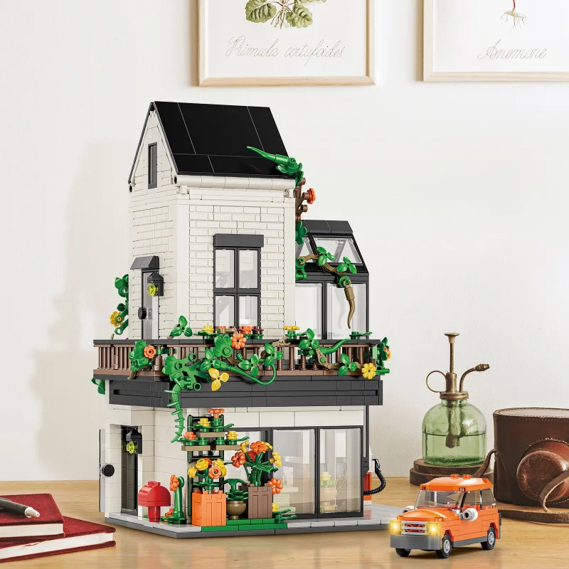 City Street View Architecture Flower Shop Mini Block Streetscape Florist Building Brick Sunshine Flower House Toy For Gifts