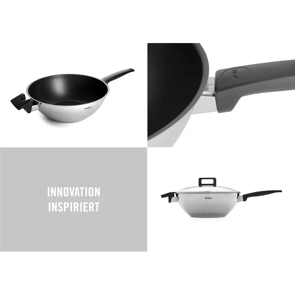 30 CM Diameter, 10 CM High Stainless Steel Wok Pan with Multifunctional Glass Lid, Boxed