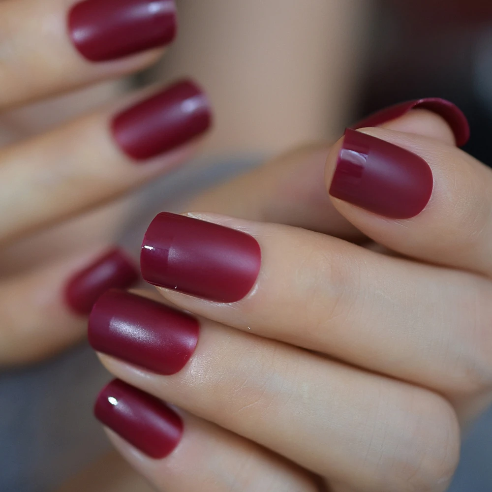 Faux-ongles naturels, bout français brillant, taille moyenne, rouge marron foncé, accessoire pour tous les jours