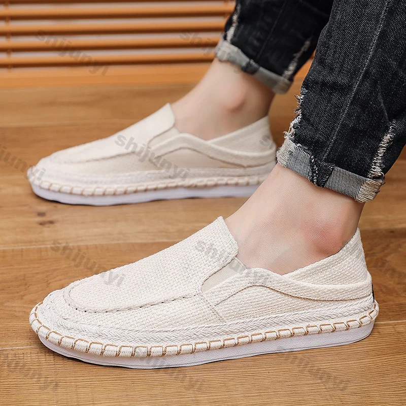 2026 New Men's Lightweight Linen Casual Shoes Breathable Mesh Comfort Slip on Loafers Trendy Concise Soft Sole Flat Shoes