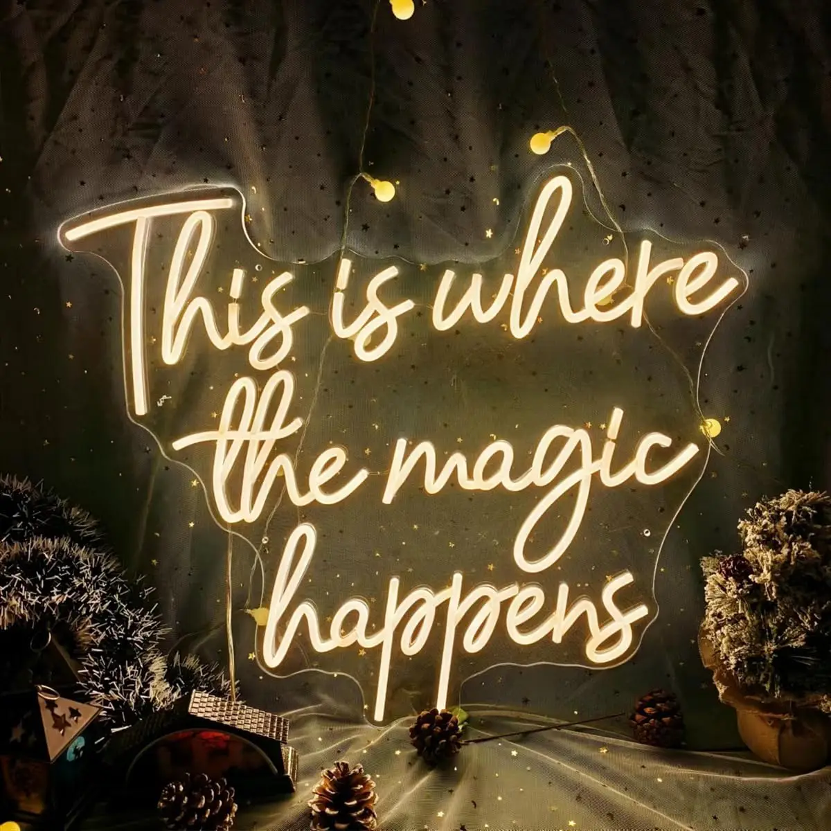 

This Is Where The Magic Happens Neon Sign USB Dimmable Large LED Neon Light for Wedding Engagement Bachelorette Party Bar Decor