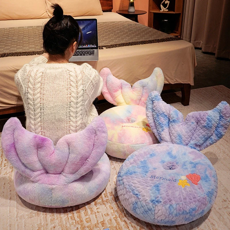 Soft Cozy Mermaid Chair Cushion Tatami Stuffed Plush Throw Pillow Winter Thickened Butt Mat Girl Chair Pillow Gift Kid Toy Decor